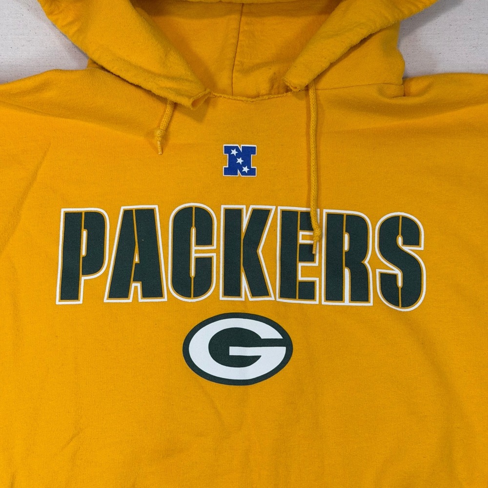 Vintage Green Bay Packers Hoodie Mens 2XL Yellow Sweatshirt NFL Team Apparel - Picture 8 of 8